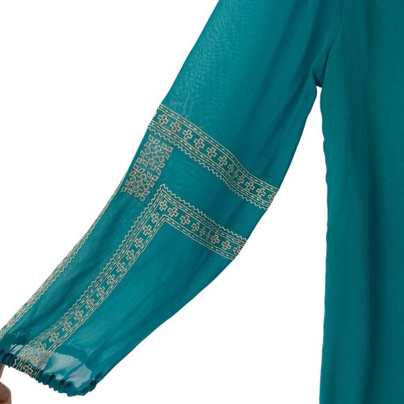 Tolani Embroidered Turquoise Blue Boho Blouse size small - Picture 2 of 8